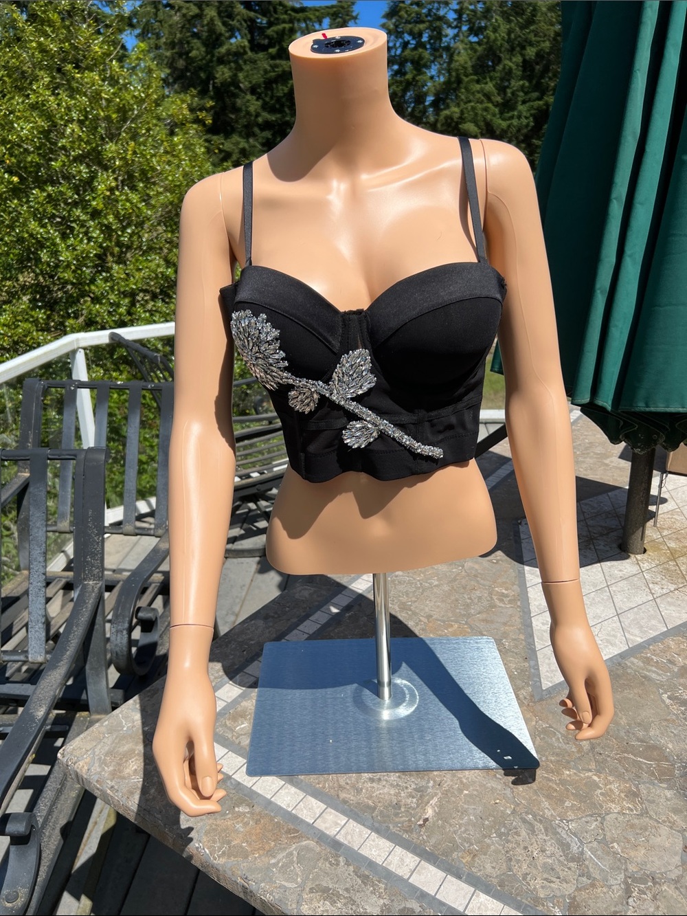 Crystal  Embellished Bustier In Black Size M